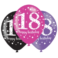 Balnky latexov Sparkling Happy Birthday rov "18" 27,5 cm 6 ks
